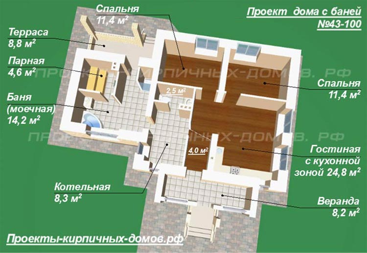 Планировка дома с одной спальней